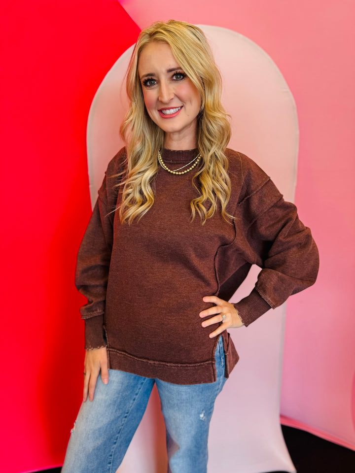 Mahogany Acid Wash Fleece Sweatshirt