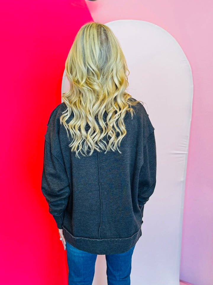 Black Acid Wash Fleece Sweatshirt