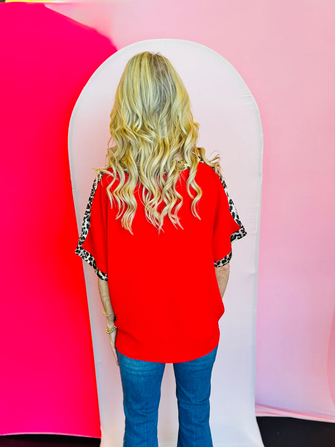 Wild Edge Red & Leopard Trim Top