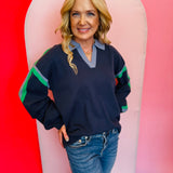 Navy & Green Trimmed Sweatshirt