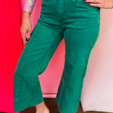 Zenana Dark Green Pintuck Crop Jeans