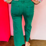 Zenana Dark Green Pintuck Crop Jeans