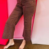 Zenana Brown Pintuck Crop Jeans