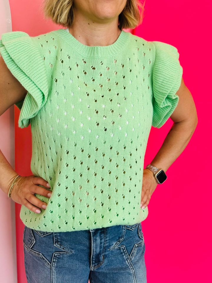 Casey Green Ruffle Sleeve Sweater