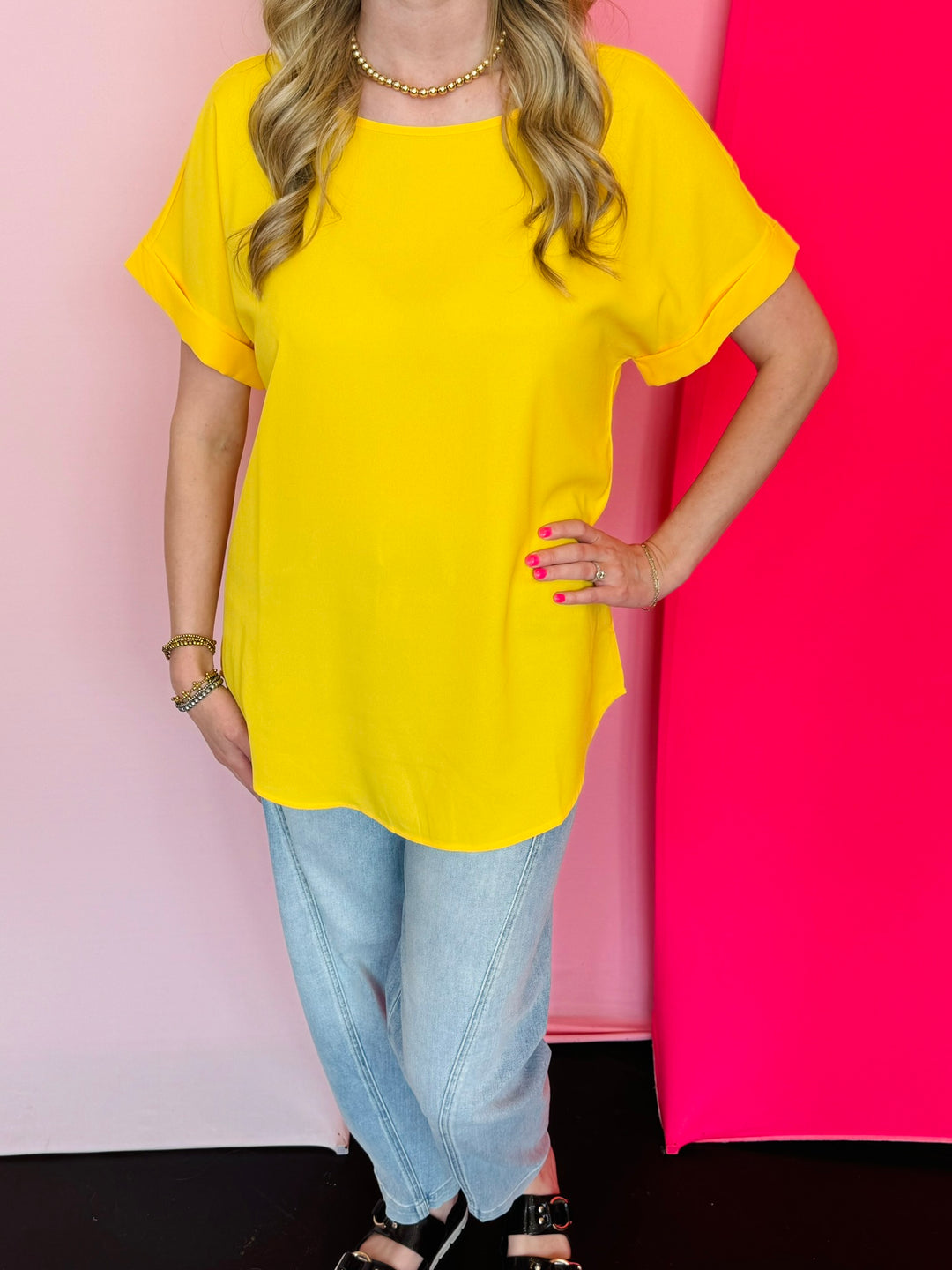 Yellow Boat Neck Top
