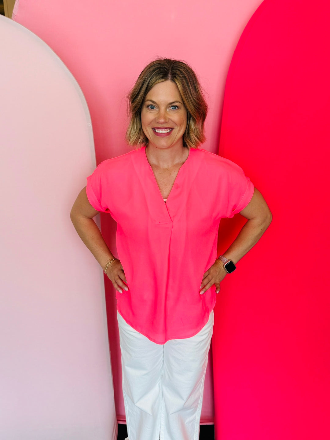 Whitney Neon Pink Woven Blouse