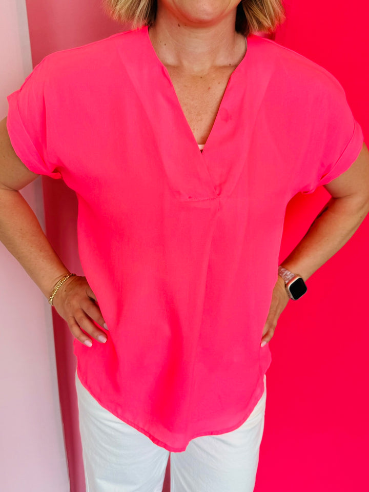Whitney Neon Pink Woven Blouse