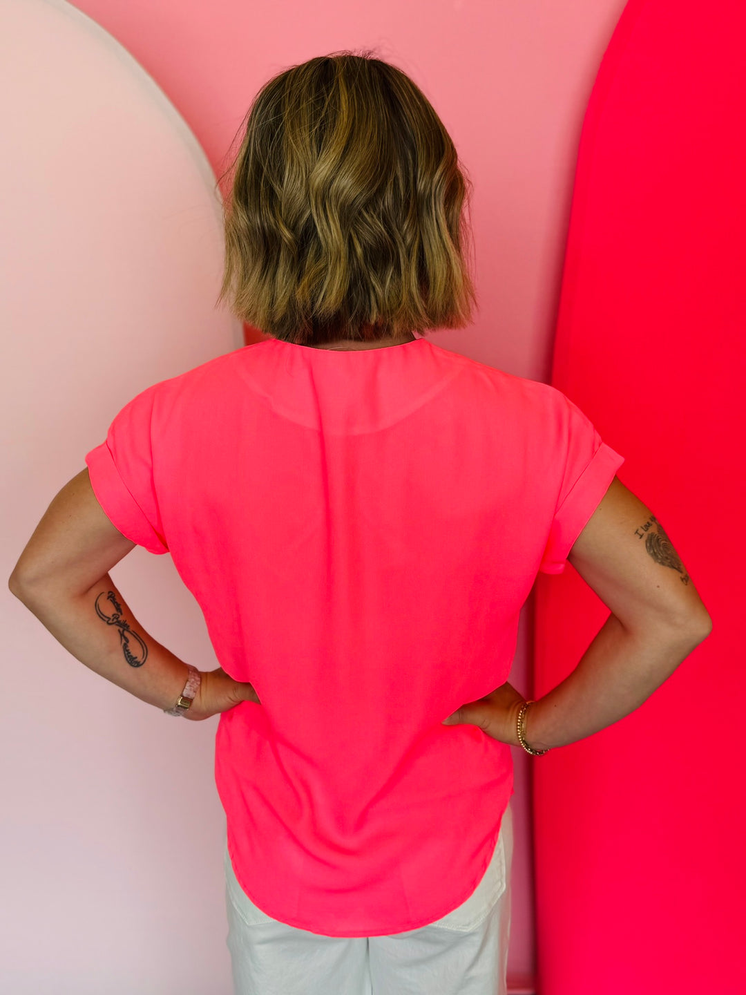 Whitney Neon Pink Woven Blouse