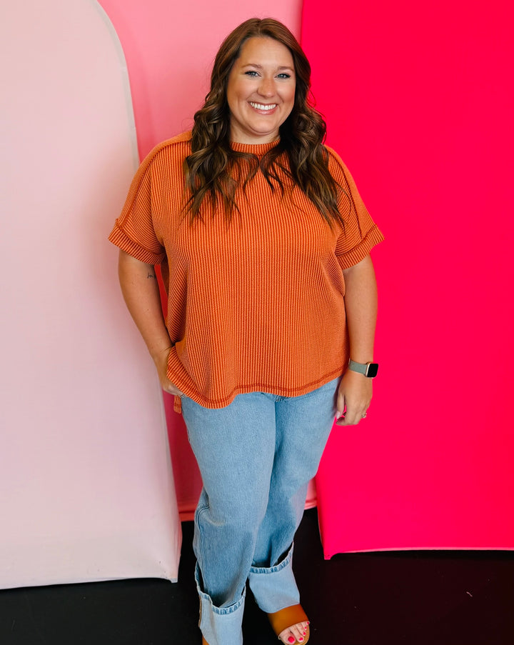 Burnt Orange Raised Ribbed Top (Plus)