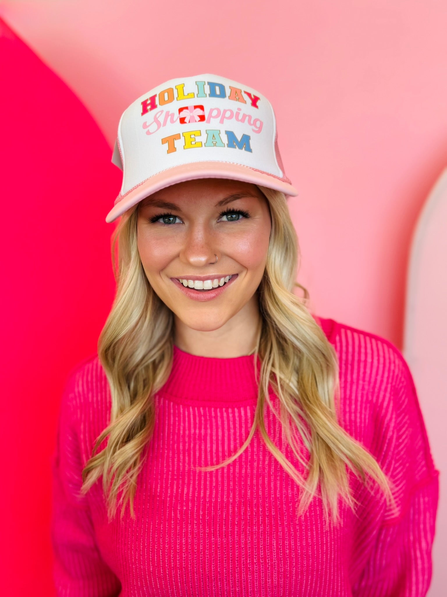 Holiday shipping team design foam trucker hat with mesh back and snapback closure