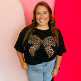 Black Leopard Bow Oversized Tee
