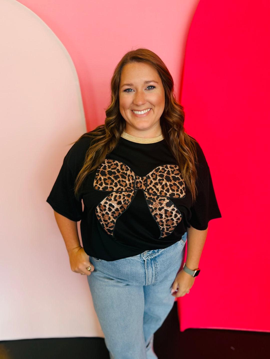 Black Leopard Bow Oversized Tee