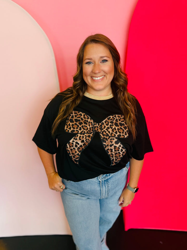Black Leopard Bow Oversized Tee