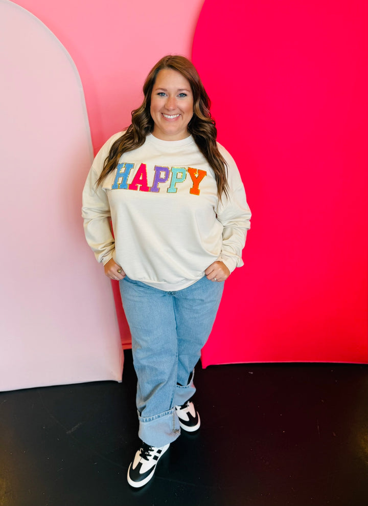 Happy Chenille & Sequin Patch Pullover
