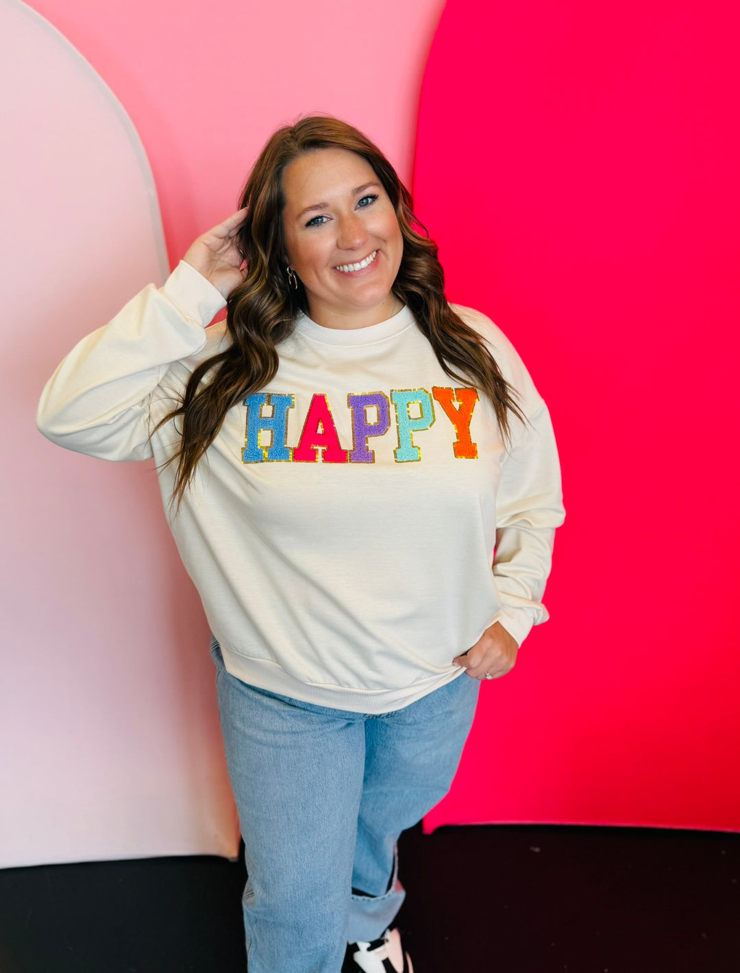 Happy Chenille & Sequin Patch Pullover