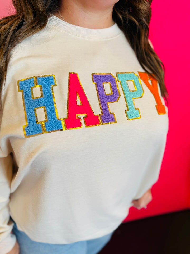 Happy Chenille & Sequin Patch Pullover