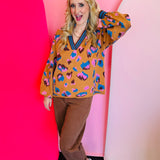 Vibrant Leopard V-Neck Sweater