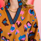 Vibrant Leopard V-Neck Sweater