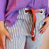 Lilac Striped Twill Barrel Pants