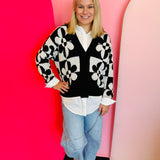 Black Flower Power Button Down Cardigan