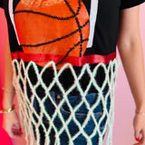 Queen Of Sparkles Black Basketball Net Tee