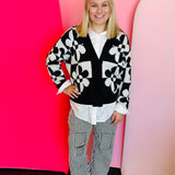 Black Flower Power Button Down Cardigan