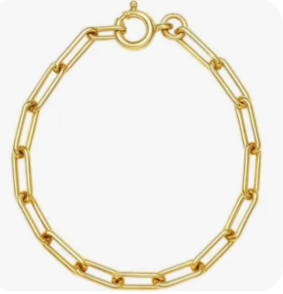 Bara Boheme elegant 18K gold plated paperclip chain bracelet, 7 inches long.