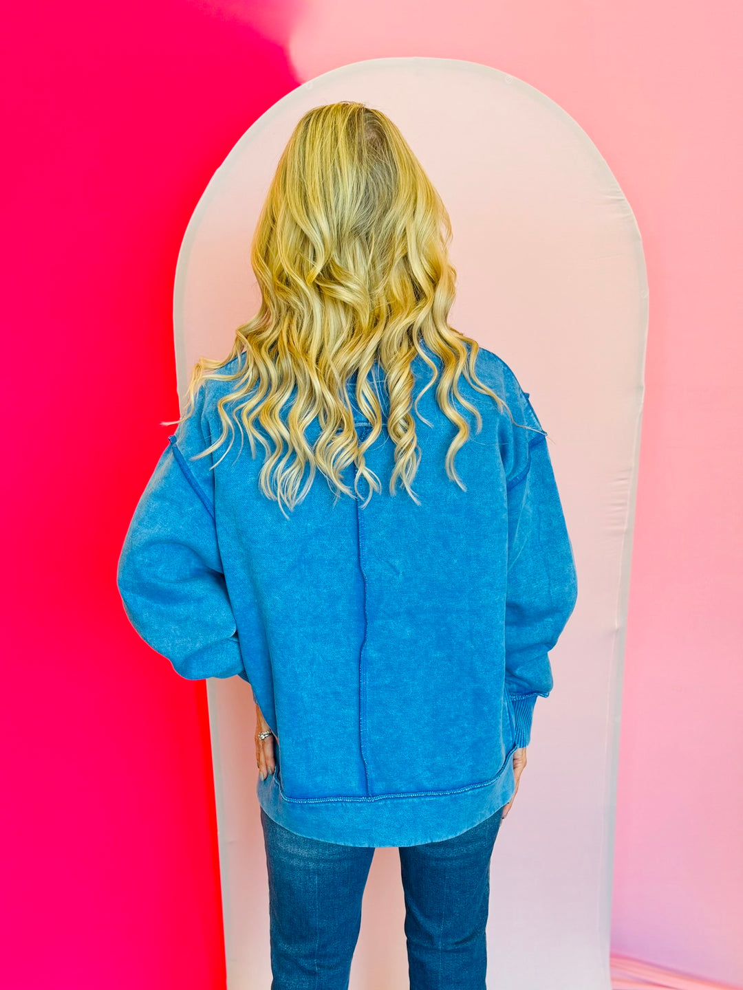 Ocean Blue Acid Wash Fleece Sweatshirt