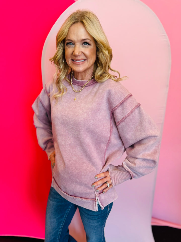 Light Rose Acid Wash Fleece Sweatshirt