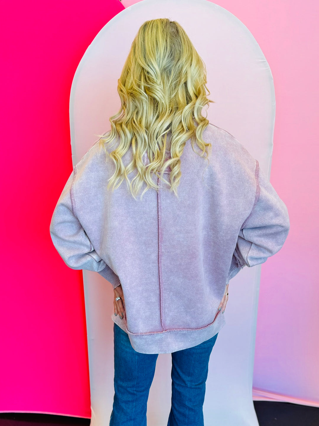 Light Rose Acid Wash Fleece Sweatshirt