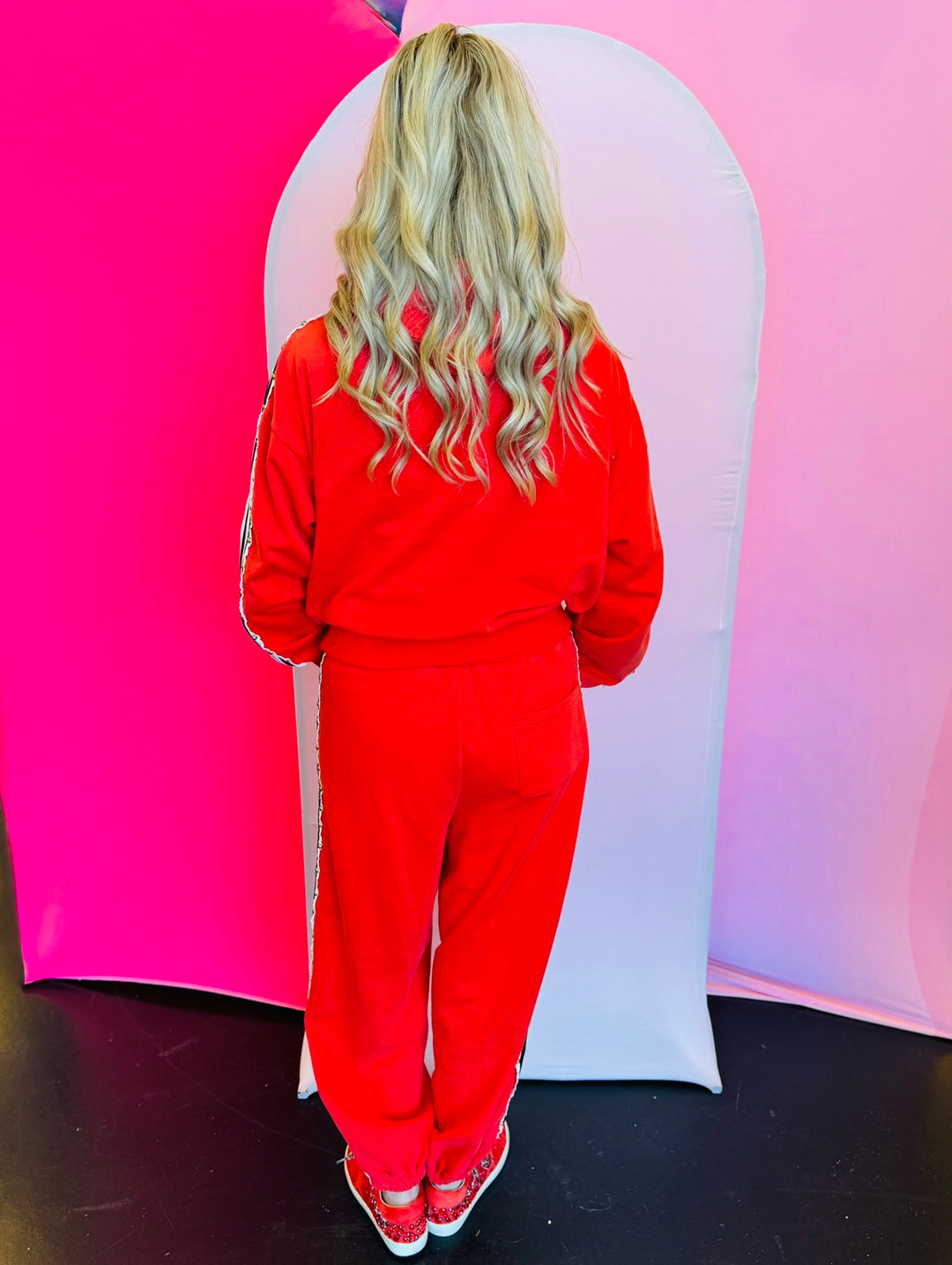 Red Studded Zipper Hoodie Sweatshirt