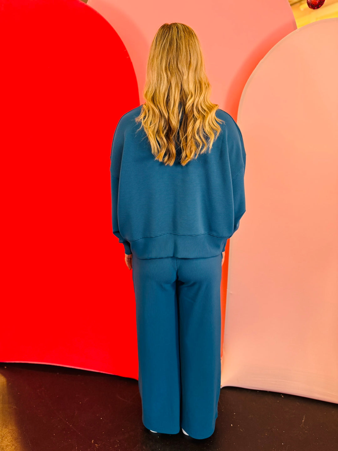 Teal Ribbed Pullover Pants Set