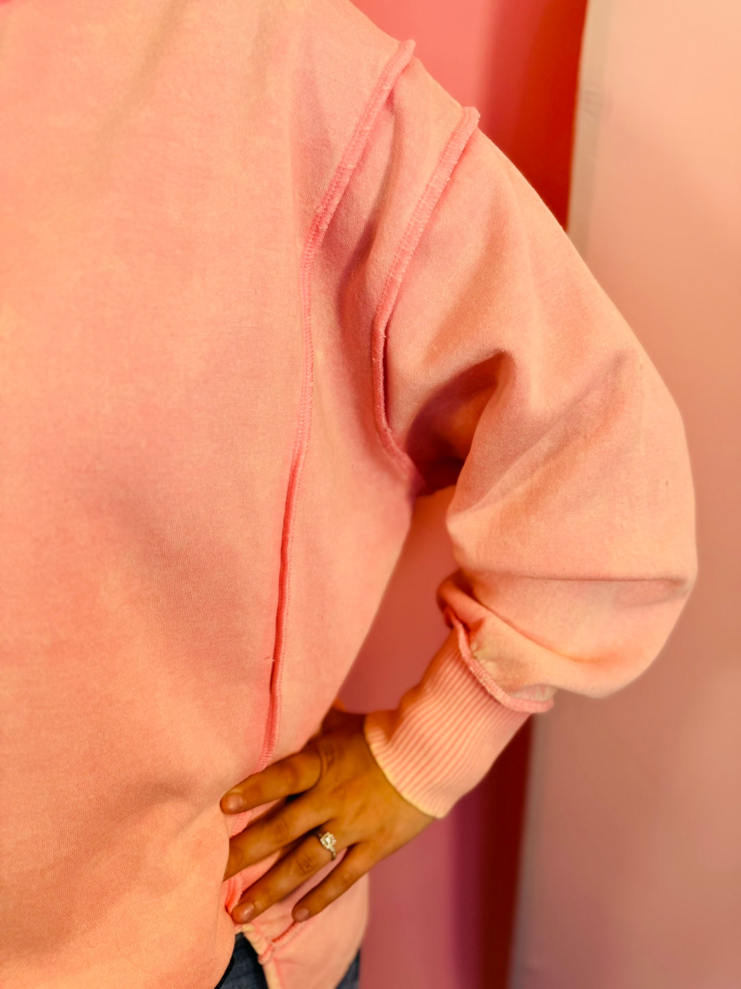 Dark Pink Acid Wash Fleece Sweatshirt