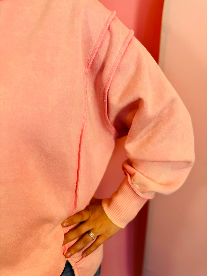 Dark Pink Acid Wash Fleece Sweatshirt
