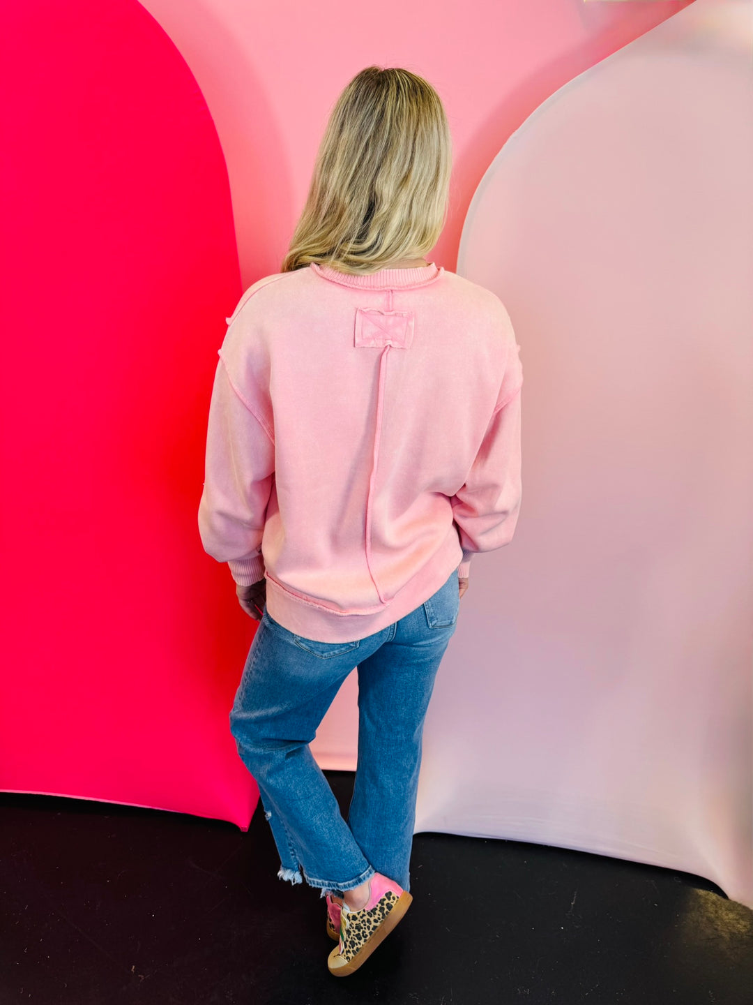 Dark Pink Acid Wash Fleece Sweatshirt