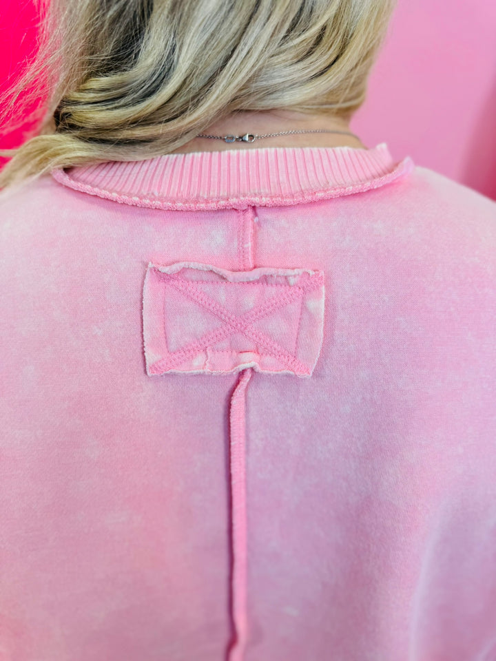 Dark Pink Acid Wash Fleece Sweatshirt