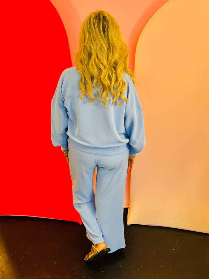 Cornflower Blue Ribbed Pullover Pants Set