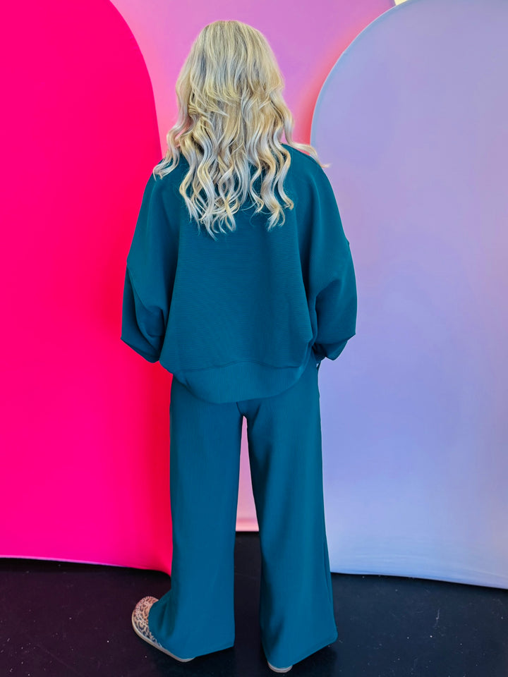 Hunter Green Ribbed Pullover Pants Set
