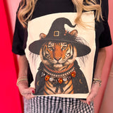 Jewel Collared Tiger Witch Patch Tee (Black)