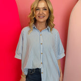 Cornflower Blue Striped Oversized Top