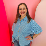 Ocean Blue Striped Oversized Top