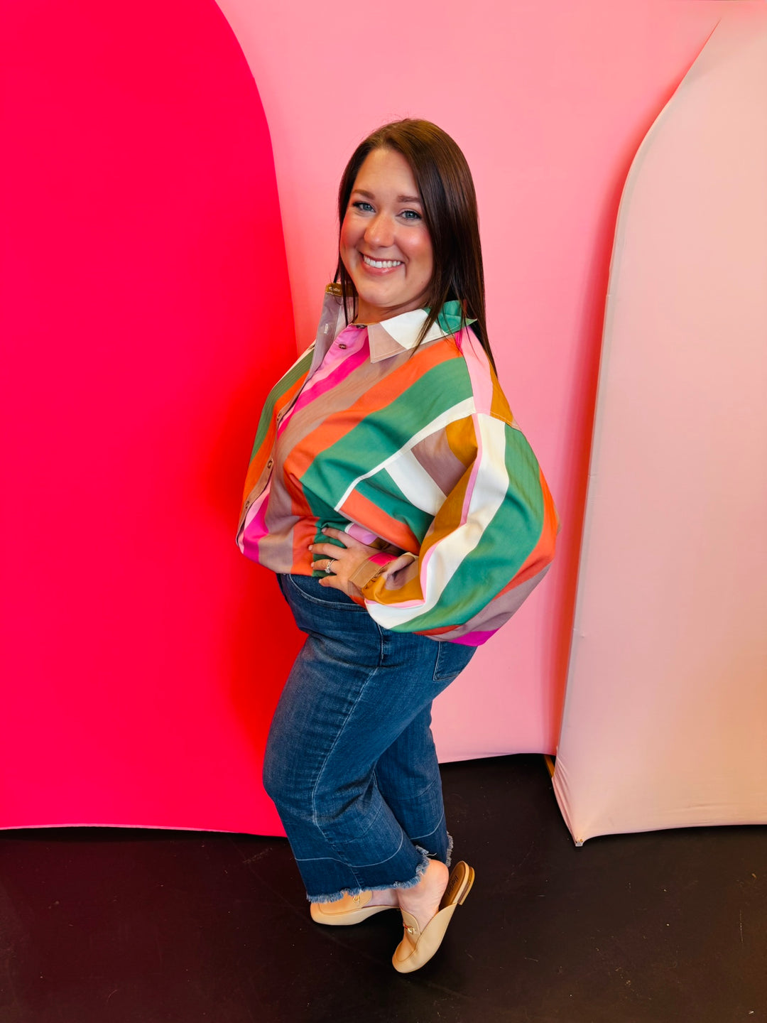Multicolor Striped Button Down Top