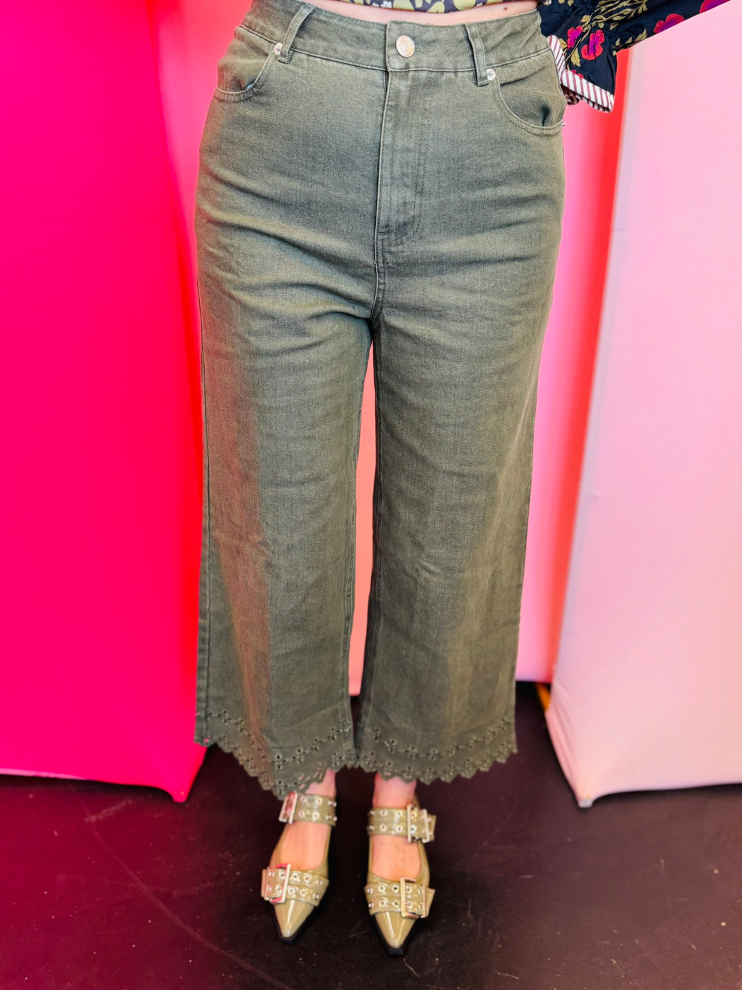 Olive Scalloped Hem Jeans