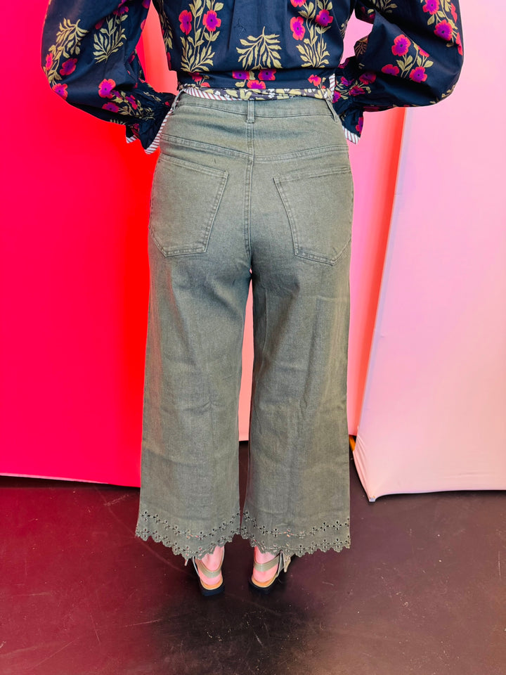 Olive Scalloped Hem Jeans