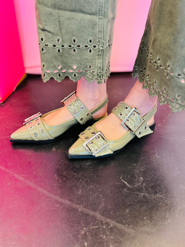 Olive Buckled Flats