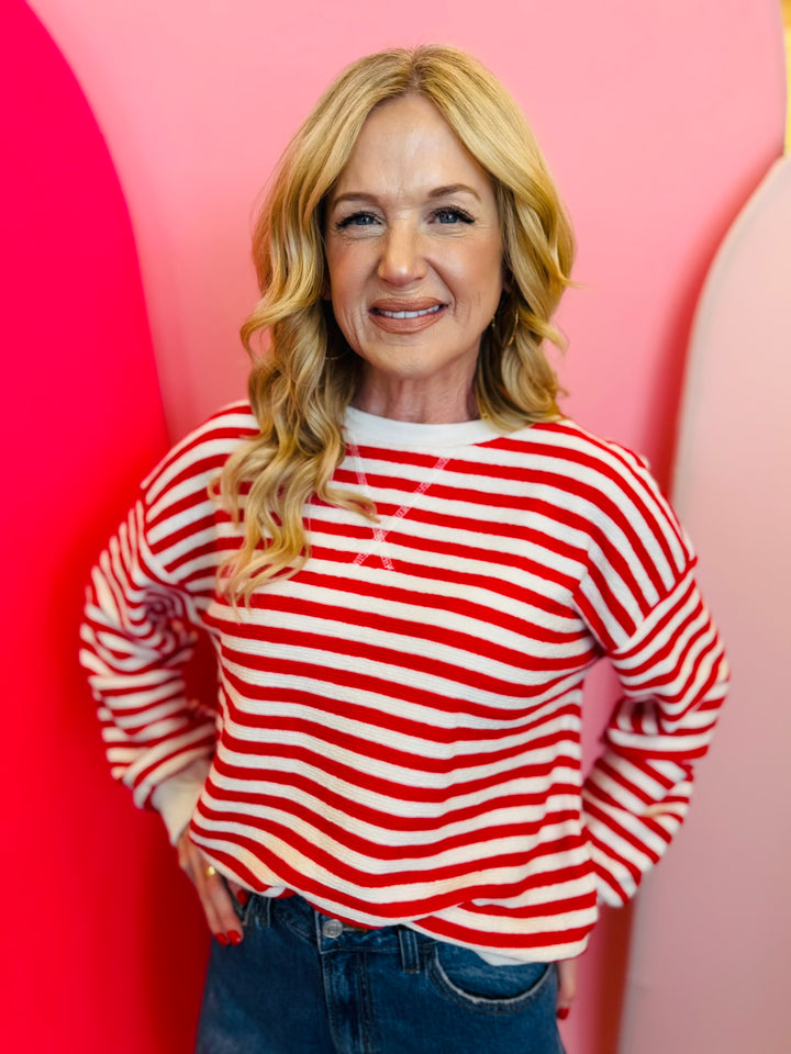 Ruby Red Striped Pullover