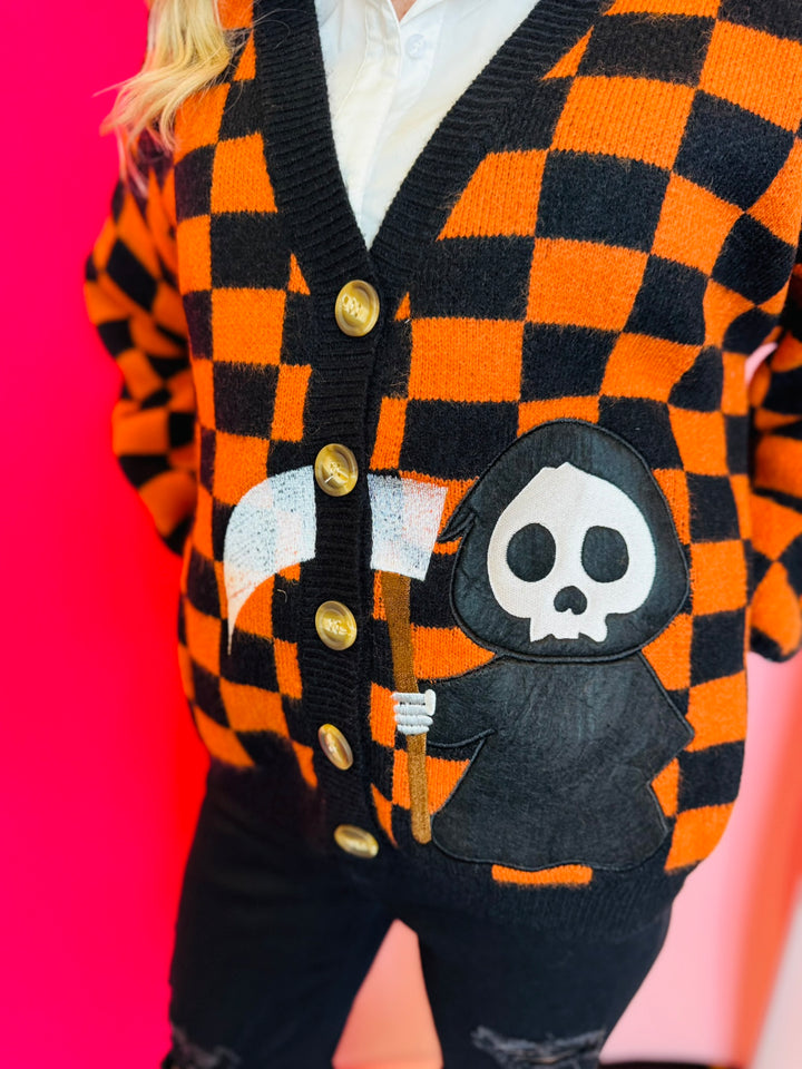 Orange & Black Checkered Reaper Patch Cardigan