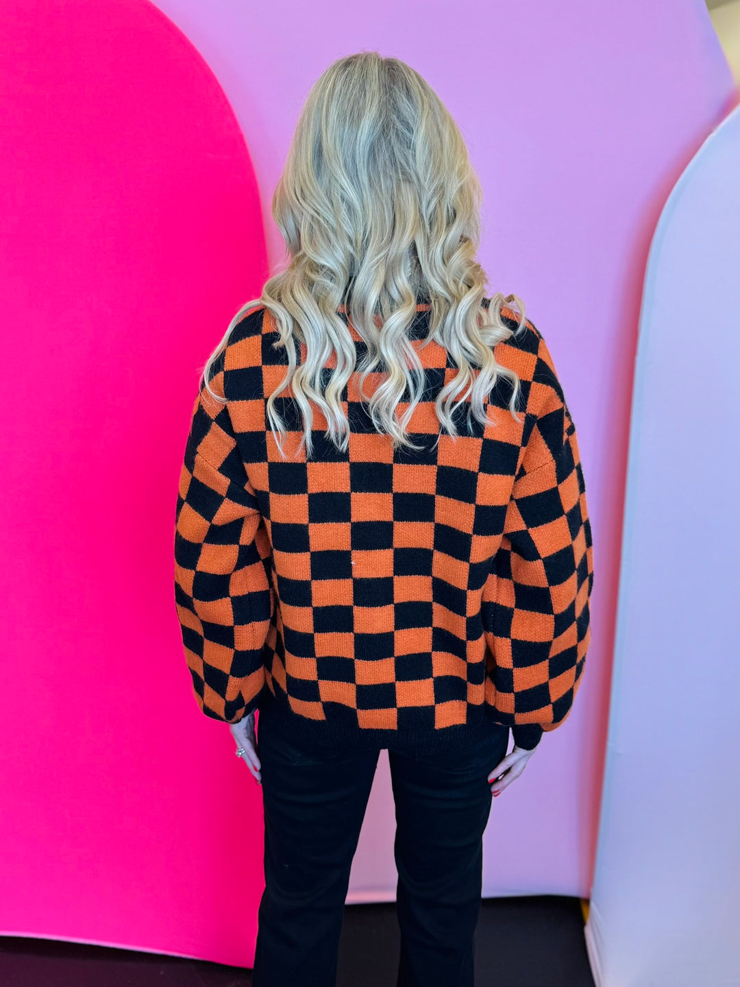 Orange & Black Checkered Reaper Patch Cardigan