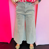 Lt Olive Cropped Gaucho Denim Jeans