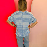 Cornflower Blue Raised Ribbed Striped Top